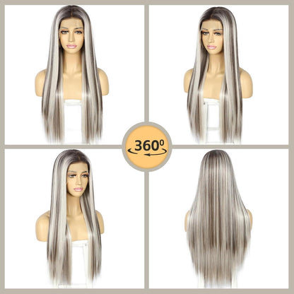 Lange Gerade Perücke 26 Zoll, Eschenweiß Lace Front Perücke