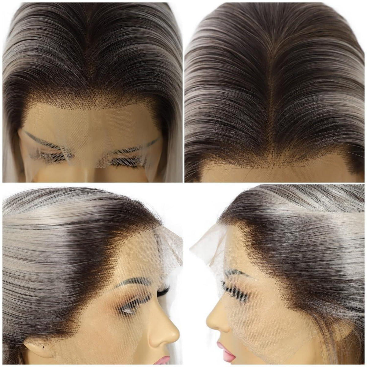 Lange Gerade Perücke 26 Zoll, Eschenweiß Lace Front Perücke