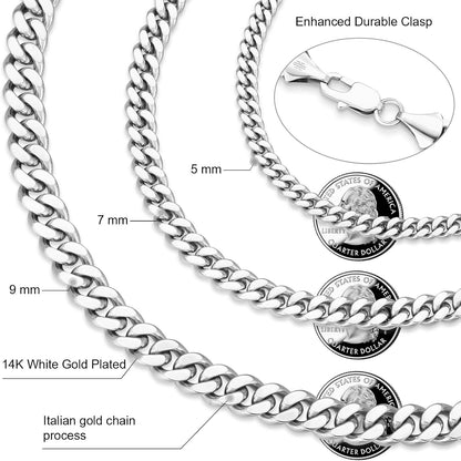KRKC&CO Herren Edelstahl Panzerkette 7mm Diamantschliff 14K Vergoldet Cuban Chain Gold Silberkette 55.9cm