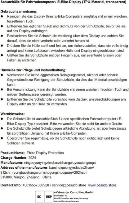 Besudo Displayschutz-Set für Kiox 500 Display (BHU3700) - Schutzhülle mit Neoprentasche - Kratzfestes Cover - Ebike Zubehör