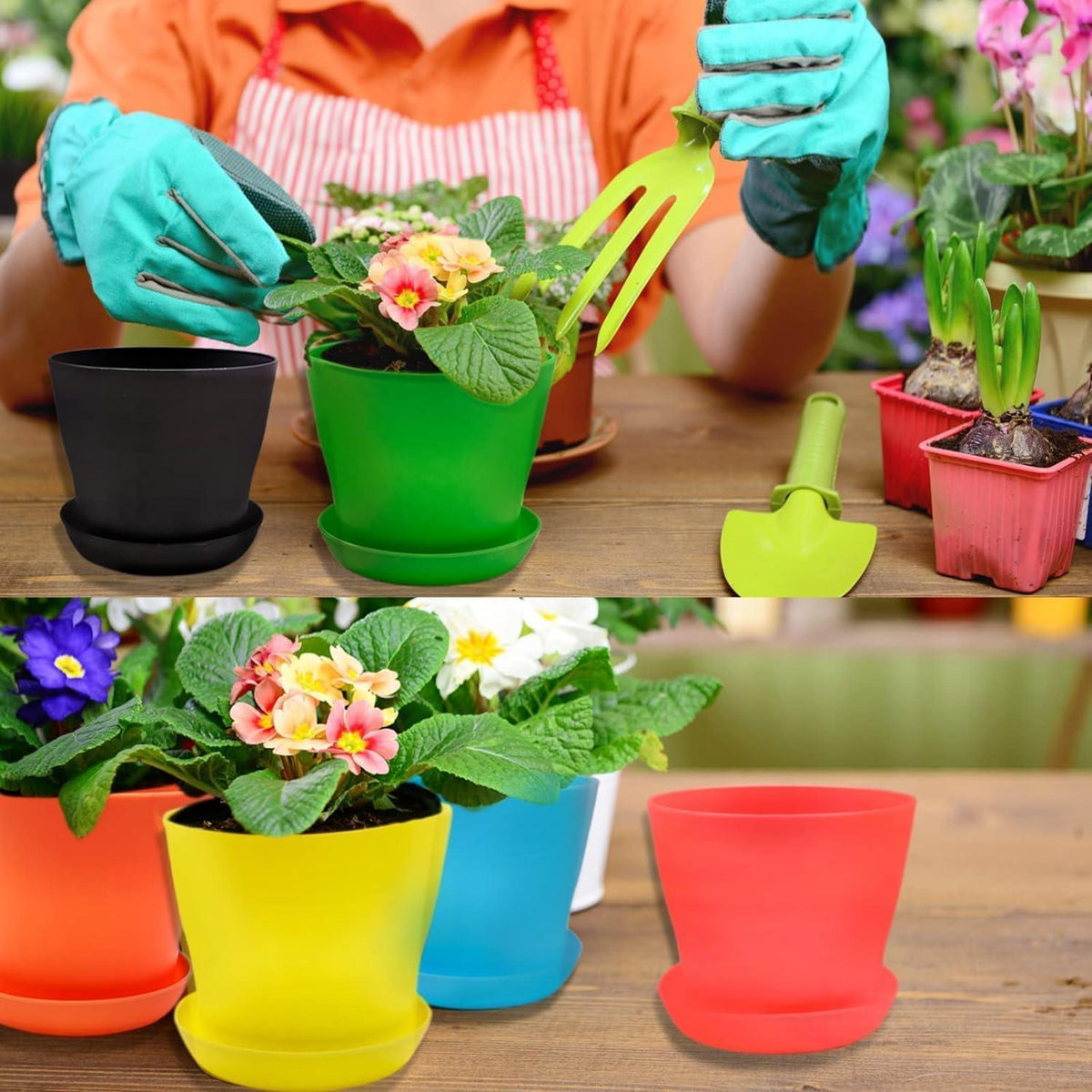 10x Blumentopf Set mit Untersetzer | 10cm Pflanztopf Bunt