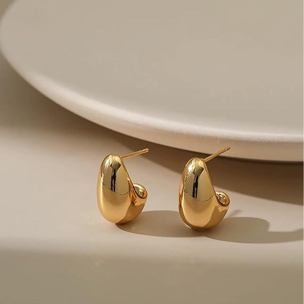 Chunky Gold Hoop Ohrringe Tropfen Creolen 14K Vergoldet Hajowoo