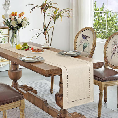 Tischläufer Leinenoptik mit Quasten, beige 30x180cm