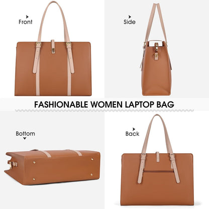 IGOLUMON Damen Handtasche Shopper Wasserdicht 15.6 Zoll Laptop PU Leder Brown