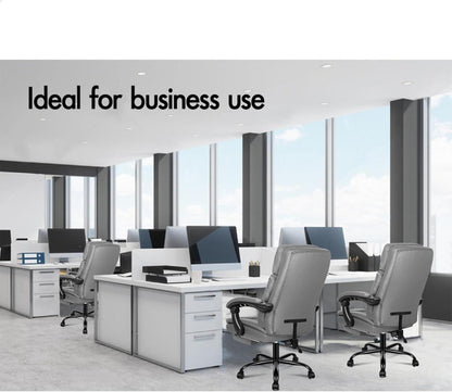 Bürostuhl mit Fußstütze und hoher Rückenlehne, ergonomisch, Neigbarer Liege, PU-Leder, Grau
