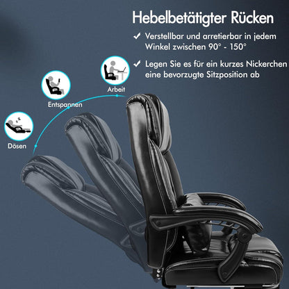 Ergonomischer Bürostuhl mit Fußstütze und hoher Rückenlehne 150° Neigung