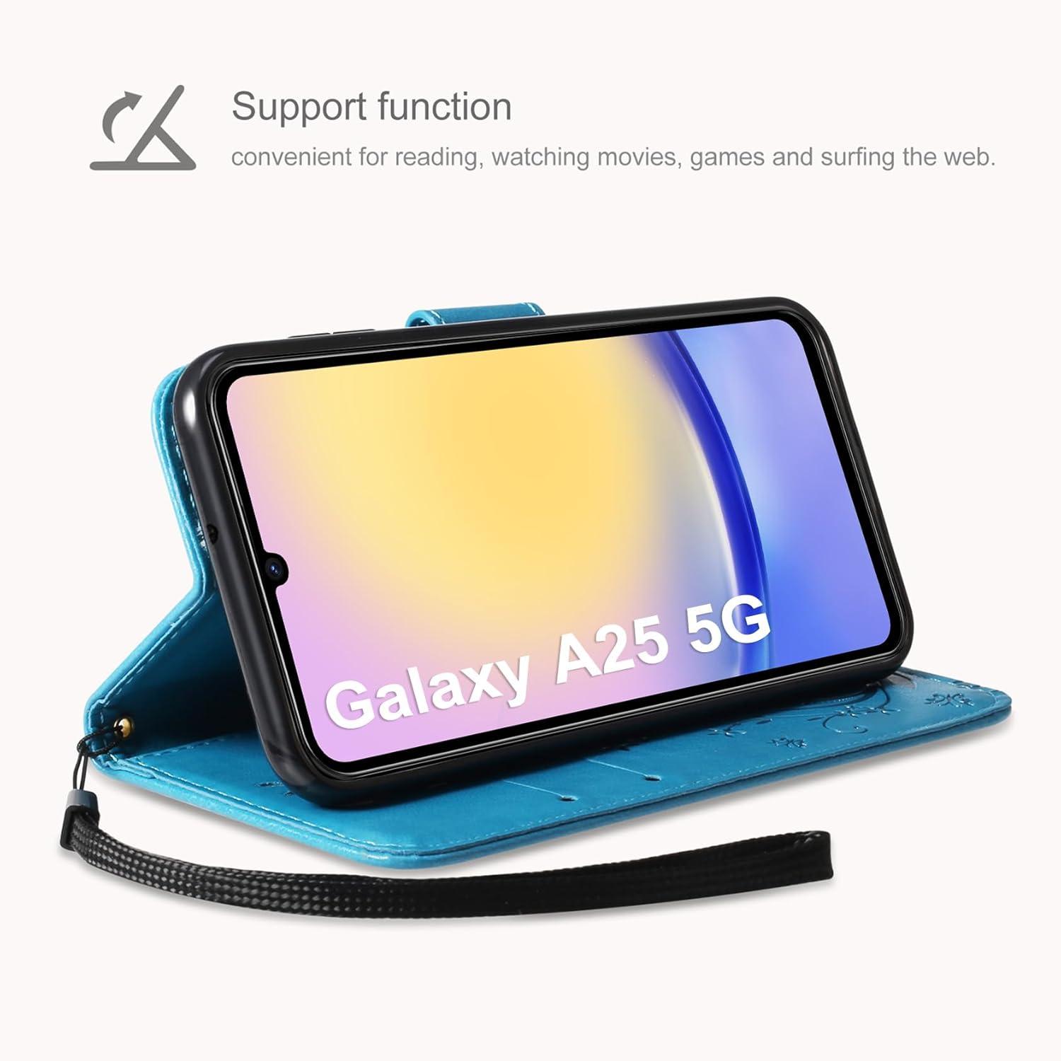 Lederhülle Samsung Galaxy A25 5G Blau Wallet Case Schutzhülle Ständer Magnet