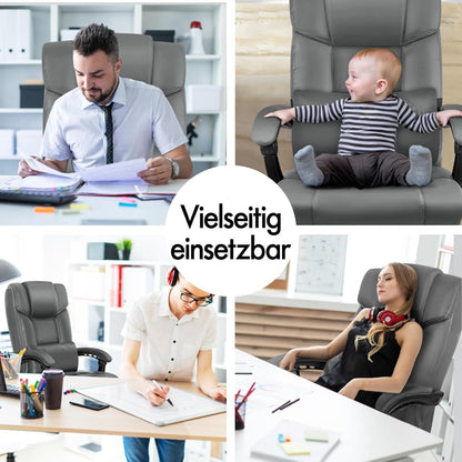 Ergonomischer Bürostuhl mit Fußstütze und hoher Rückenlehne 150°-Neigung Grau