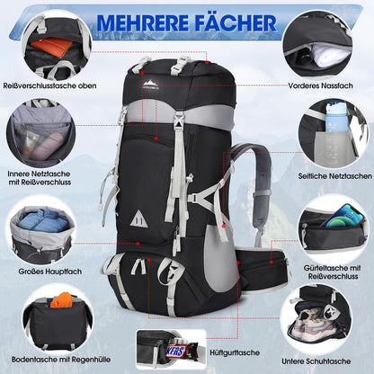 Wanderrucksack 60L Herren Damen Trekkingrucksack Wasserdicht