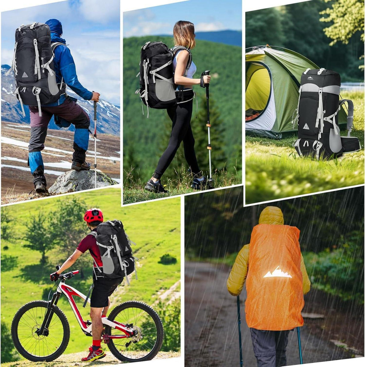 Wasserdichter Wanderrucksack 60L Schwarz Camping Trekking Outdoor