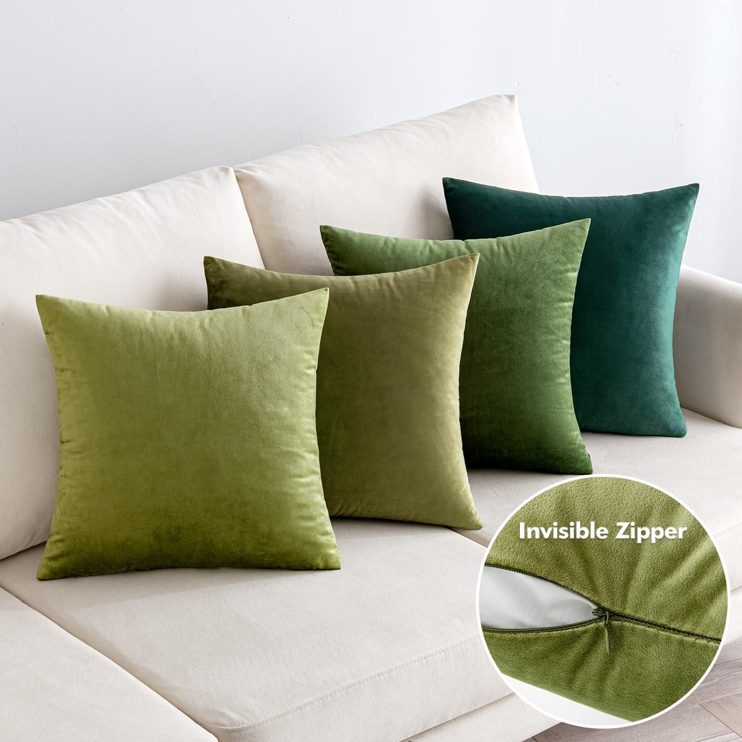 EMEMA 4er Set Samt Kissenbezug 45x45 cm Salbeigrün Serie