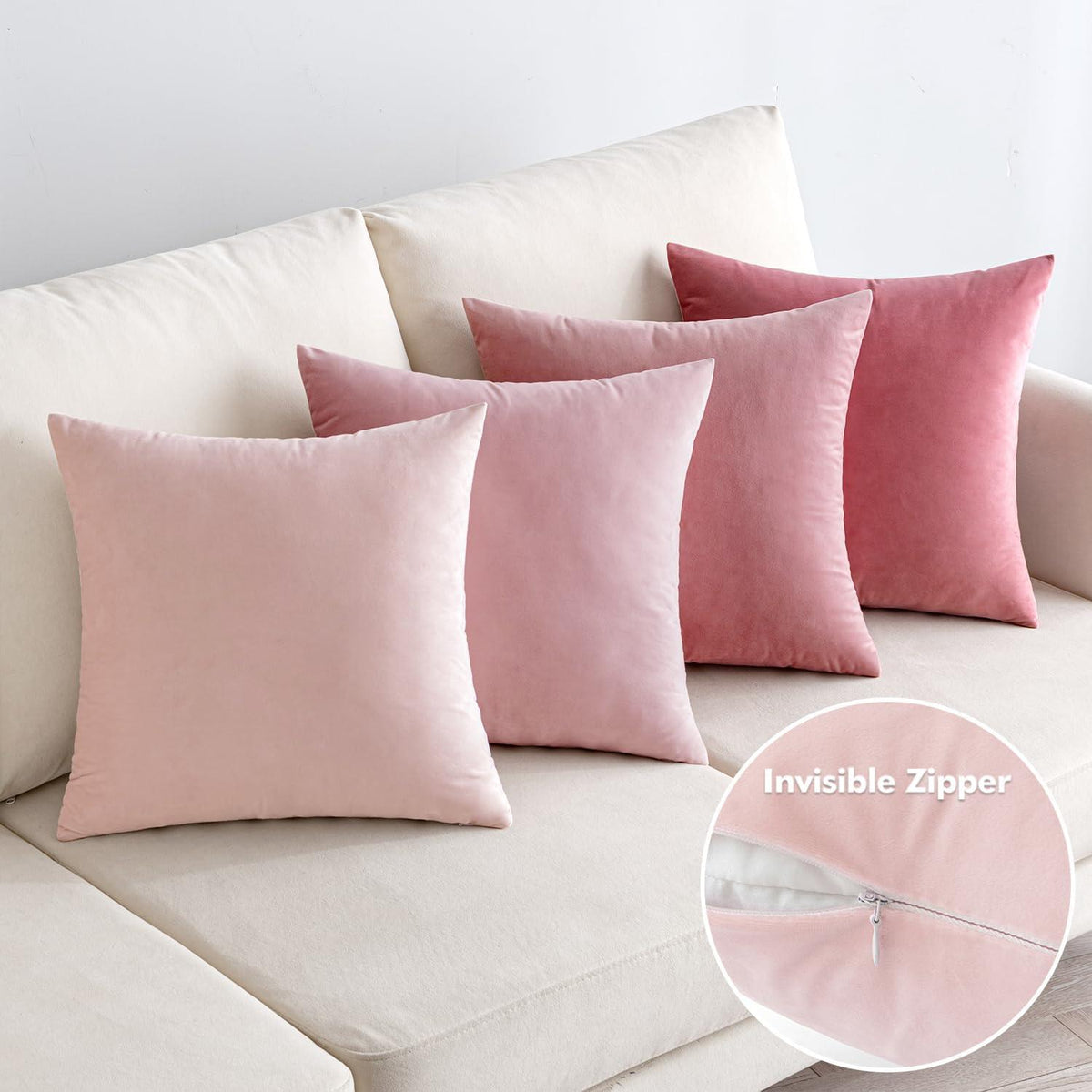 Emema Samt Kissenbezug 4er Set 45x45 cm Rosa Dekorative Couchkissen