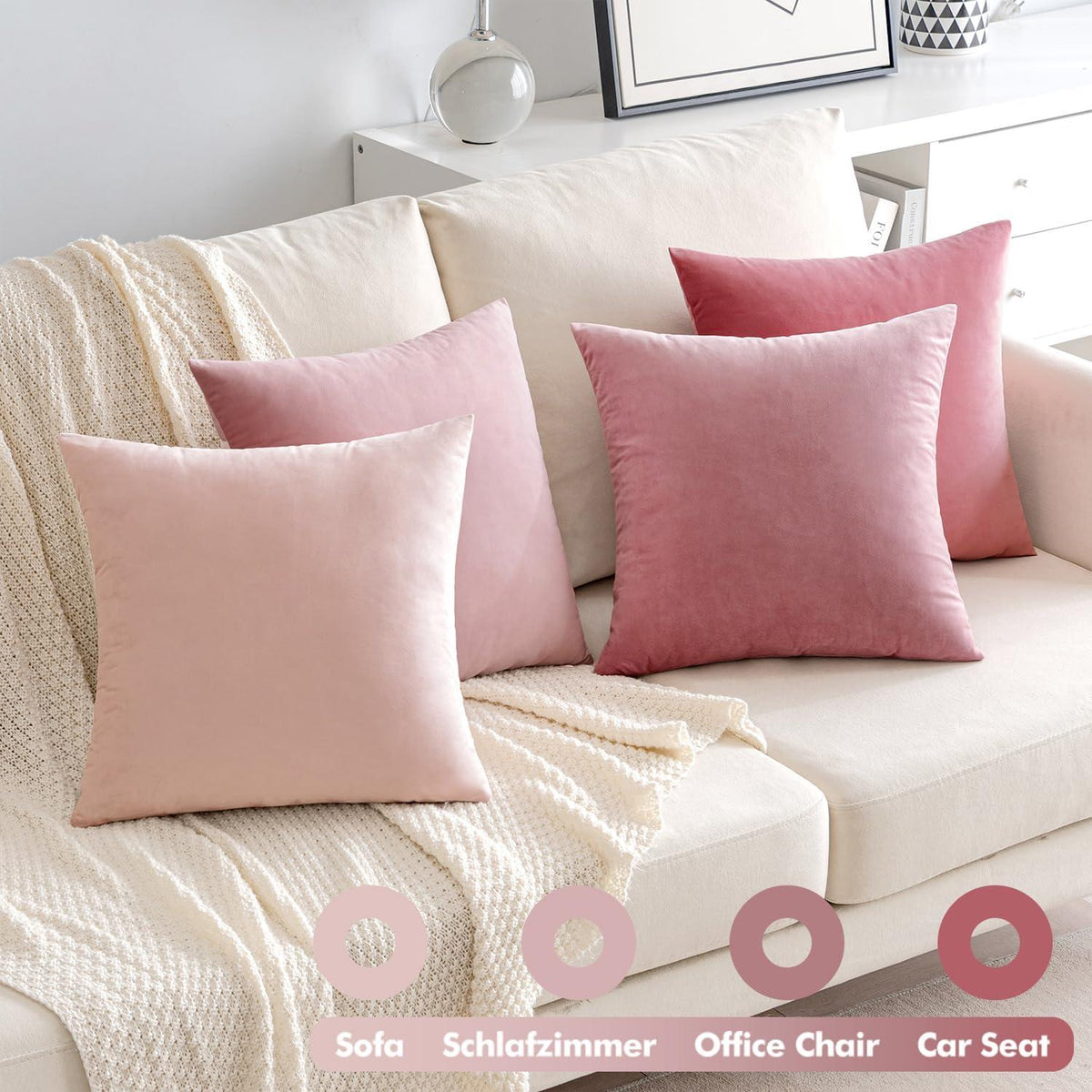 EMEMA Samt Kissenbezug 4er Set 45x45 cm Couchkissen Dekorative Dekokissen