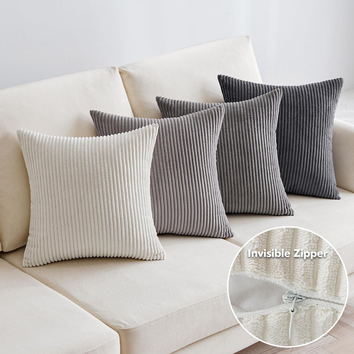 EMEMA 4er Set Kordsamt Zierkissenbezüge 45x45 cm Dunkelgrau Serie