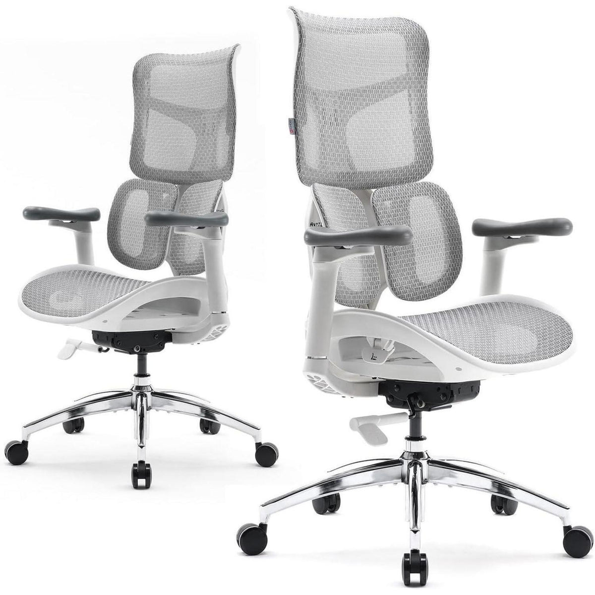 Ergonomischer Bürostuhl mit dualer Lordosenstütze und 4D-Armlehnen (Weiß)
