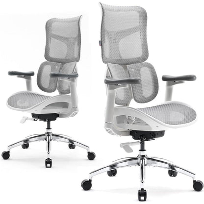 Ergonomischer Bürostuhl mit dualer Lordosenstütze und 4D-Armlehnen (Weiß)