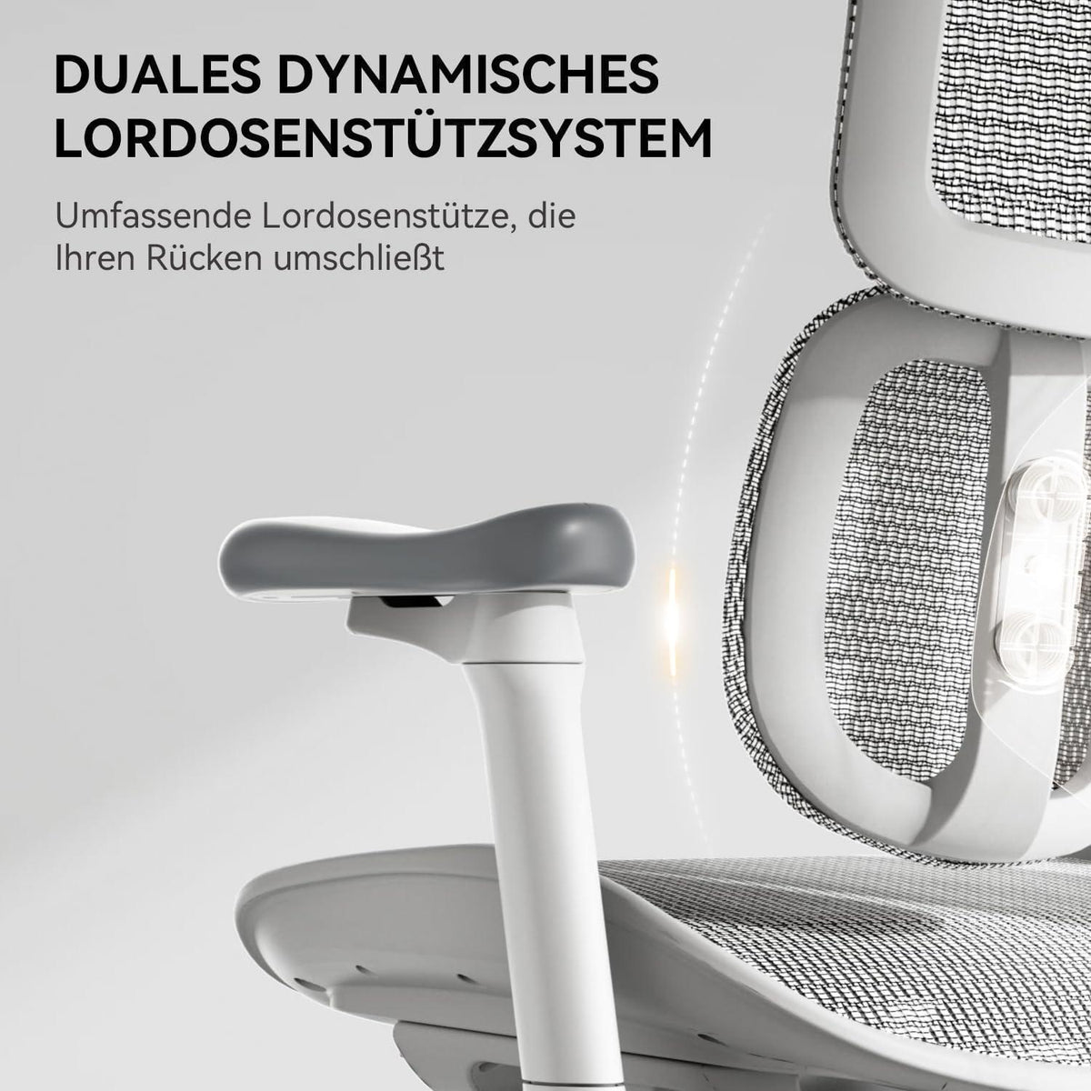 Ergonomischer Bürostuhl mit dualer Lordosenstütze und 4D-Armlehnen (Weiß)