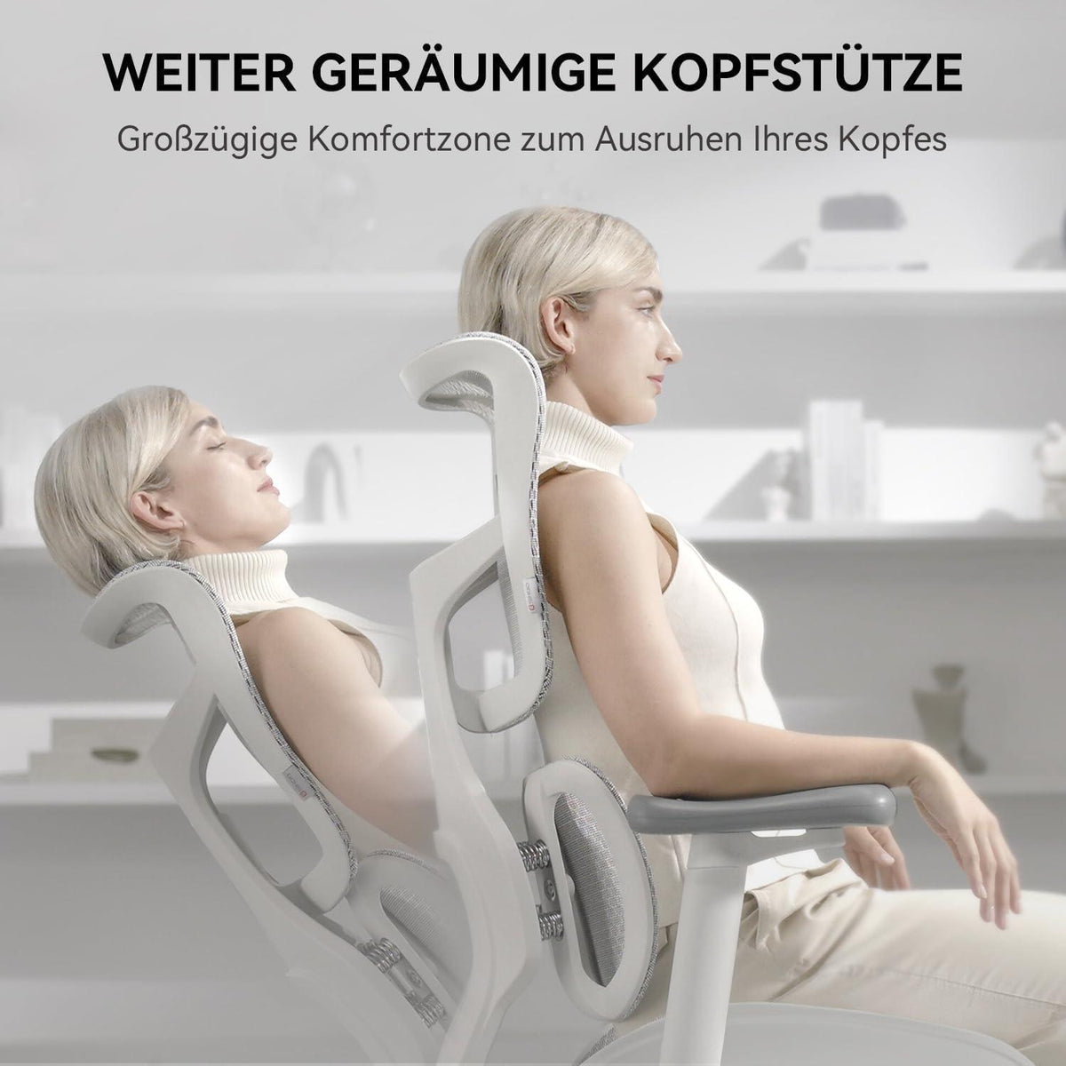 Ergonomischer Bürostuhl mit dualer Lordosenstütze und 4D-Armlehnen (Weiß)