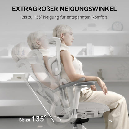 Ergonomischer Bürostuhl mit dualer Lordosenstütze und 4D-Armlehnen (Weiß)