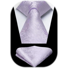 HISDERN Krawatten-Set Herren: Seide, floral, Einstecktuch, hellviolett