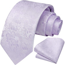 HISDERN Krawatten-Set Herren: Seide, floral, Einstecktuch, hellviolett