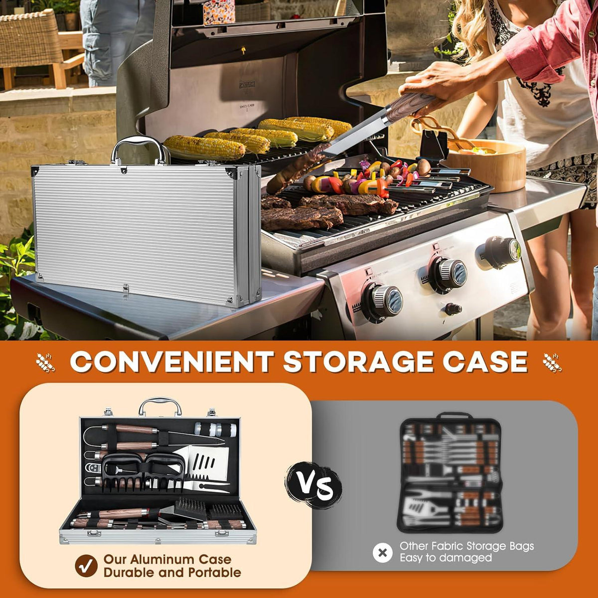 Grillbesteck Set Edelstahl 29-teilig BBQ Zubehör Männer Geschenk im