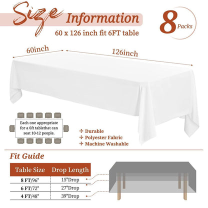 Weiße Tischdecken 8er-Set Rechteckig 153x320cm Polyester