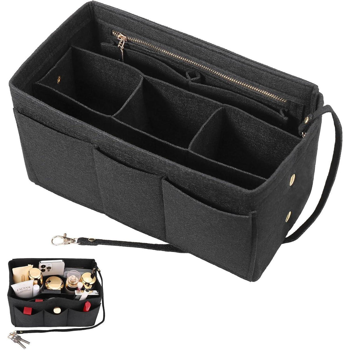 Filz Taschenorganizer M Schwarz mit vielen Fächern