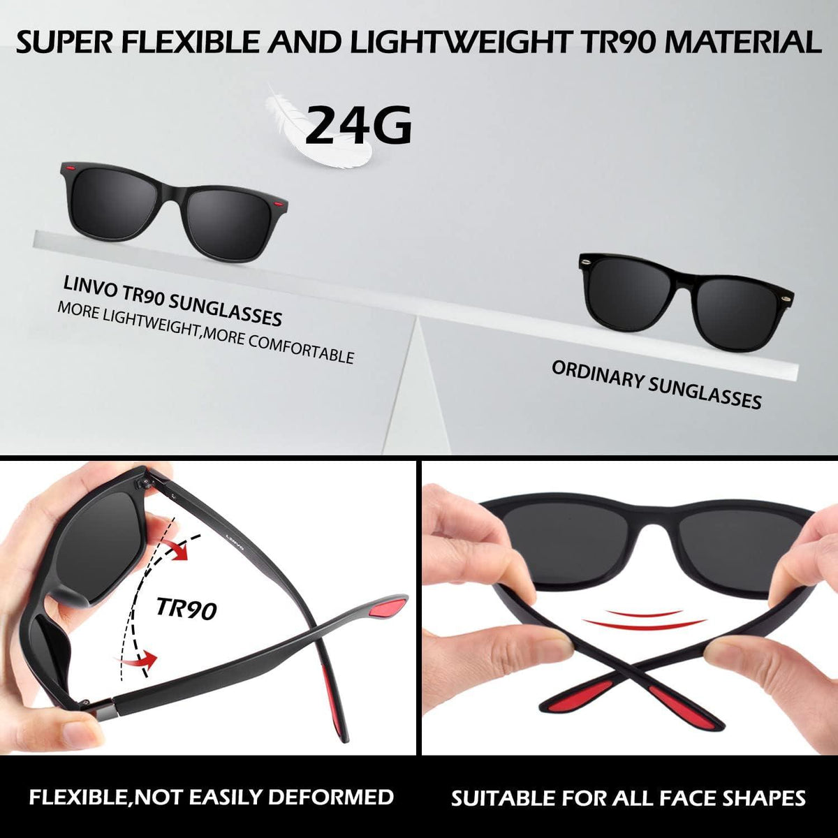 Polarisierte Sonnenbrille UV400 Schutz TR90 Retro Eckig Cat 3 Optik