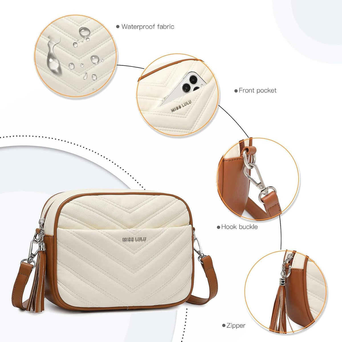 Umhängetasche Damen Crossbody Bag Quaste Dekoration Klein Goldene