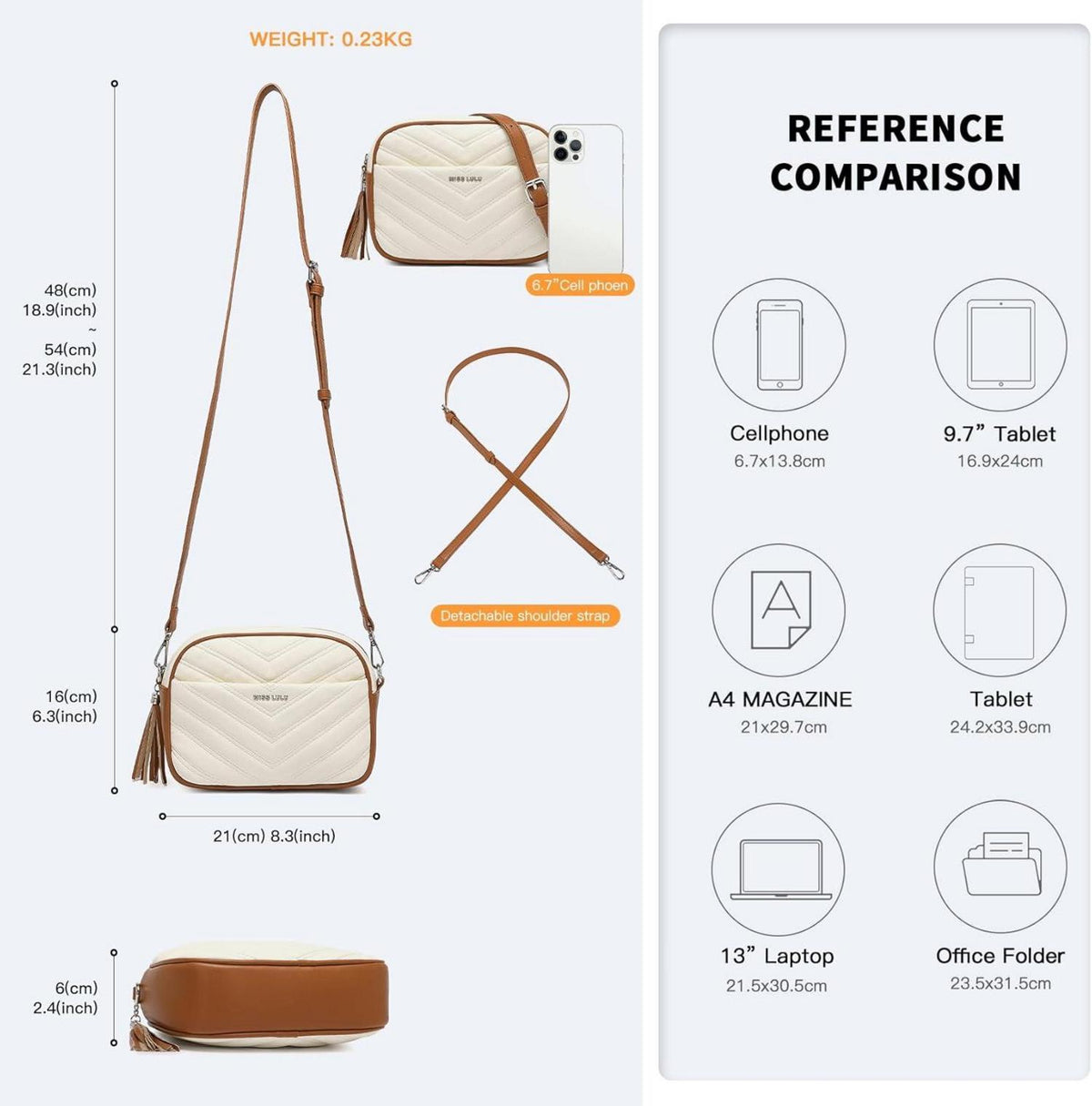 Miss Lulu Damen Umhängetasche Crossbody Tasche Handtasche mit Quaste Dekoration Beige/Braun