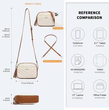Miss Lulu Damen Umhängetasche Crossbody Tasche Handtasche mit Quaste Dekoration Beige/Braun