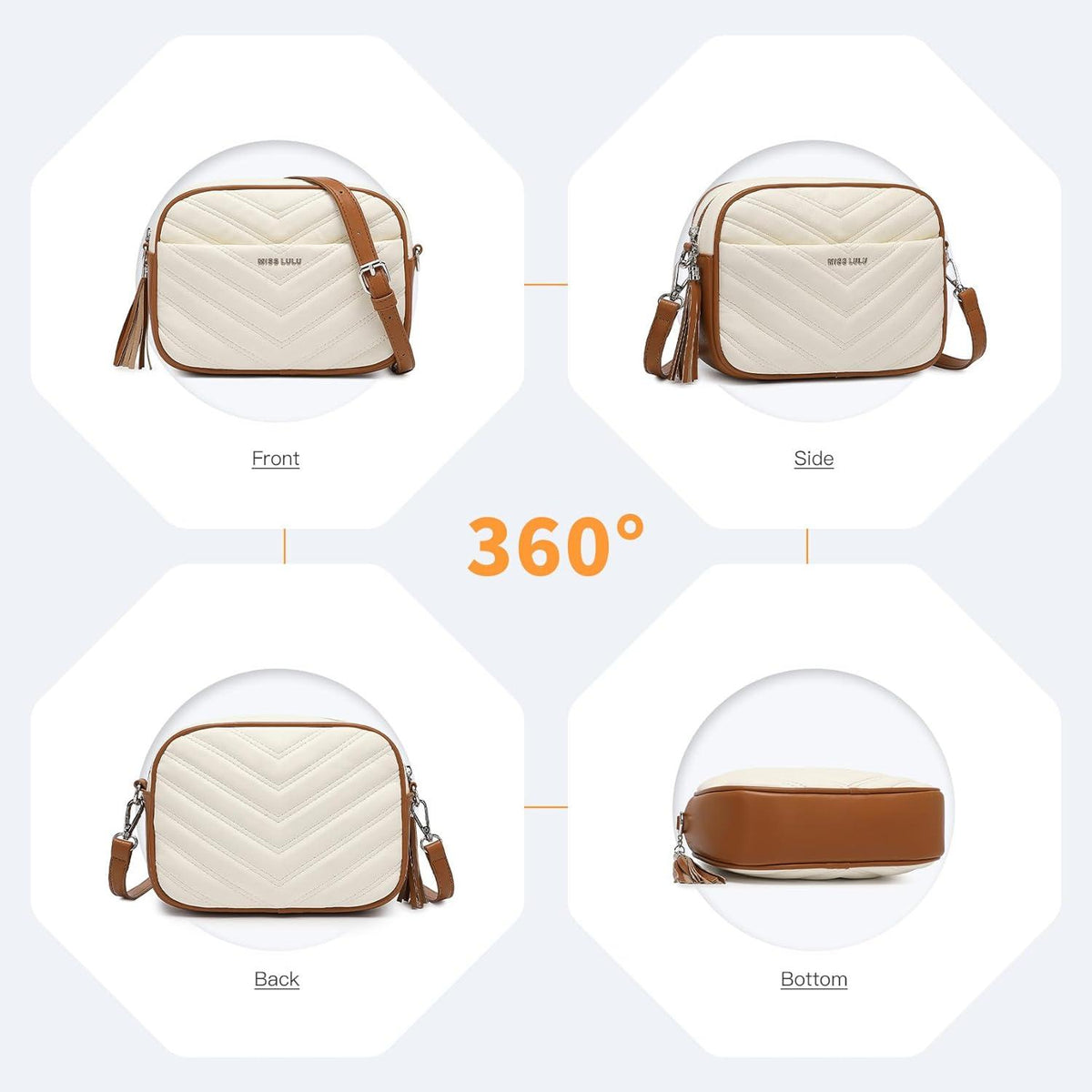 Miss Lulu Damen Umhängetasche Crossbody Handtasche Quaste Gold Beige
