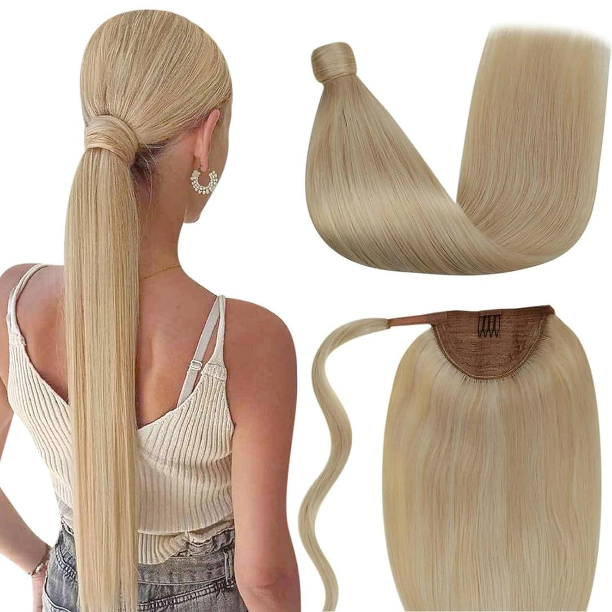 Echthaar Zopf Extension Braun Blond Highlights 40cm