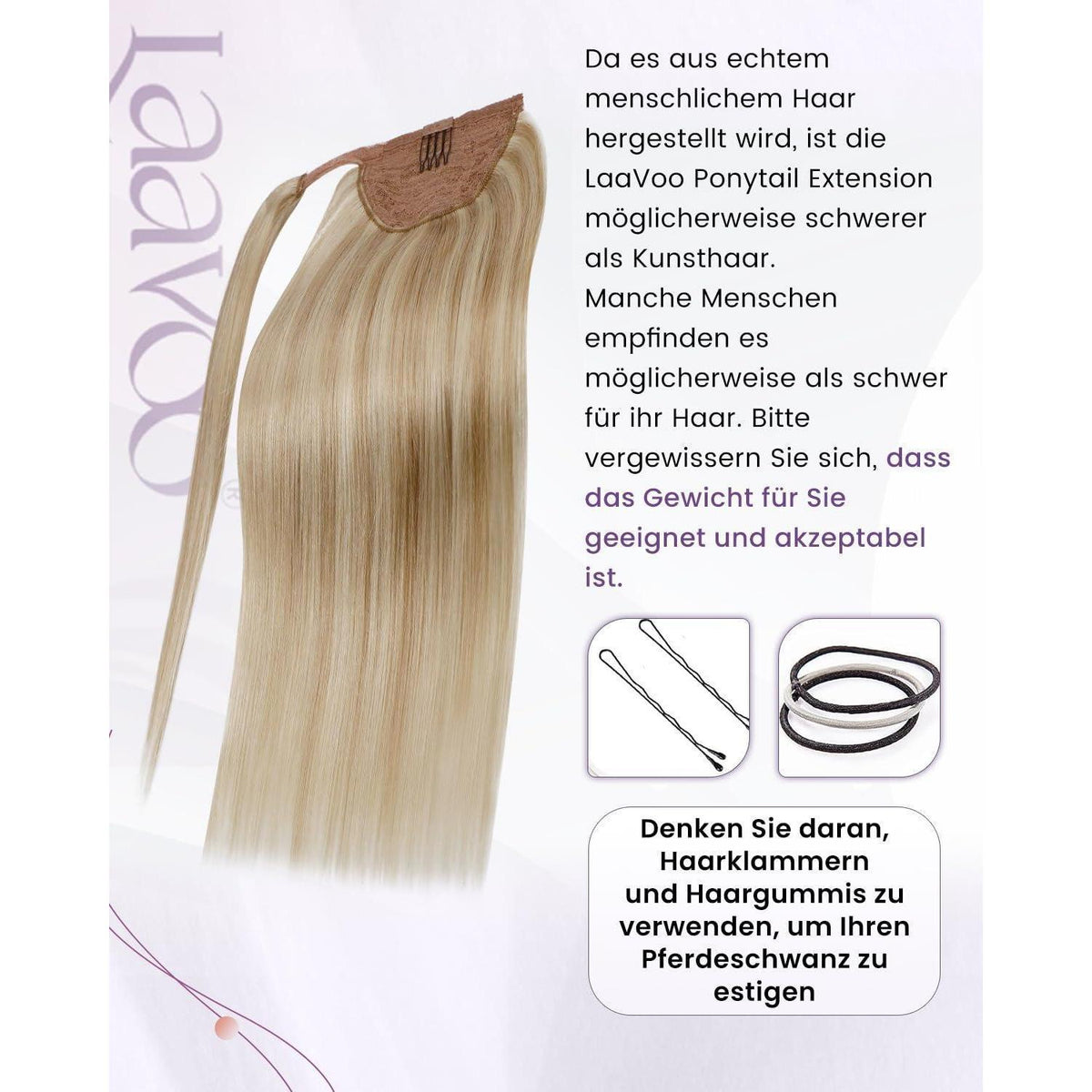 Echthaar Zopf Extension Braun Blond Highlights 40cm