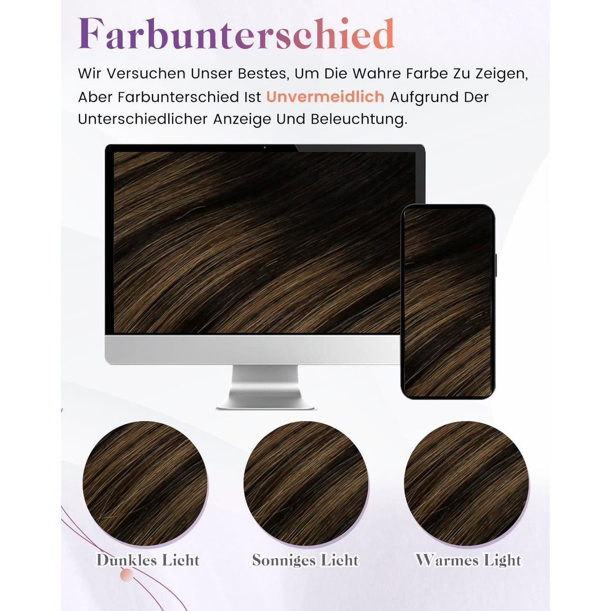 Echthaar Zopf Extension Balayage Braun Ombre 50cm