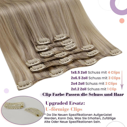 Echthaar Clip-in Extensions Blond Highlights 35cm