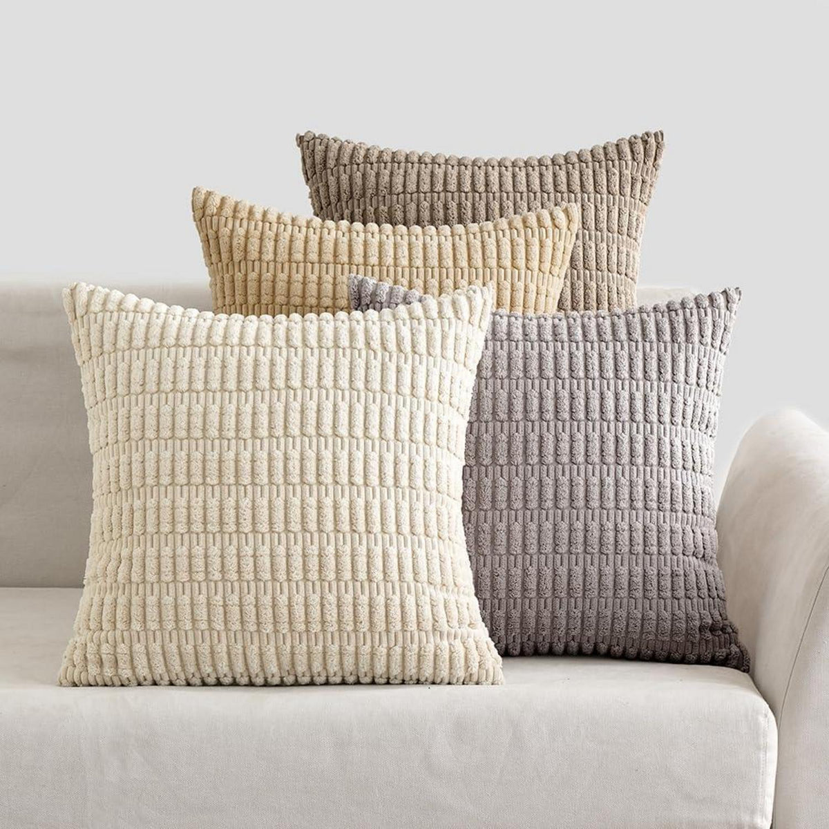 Kordsamt Kissenbezüge Dekorative Sofakissen 4er Set 40x40 cm Graubraun