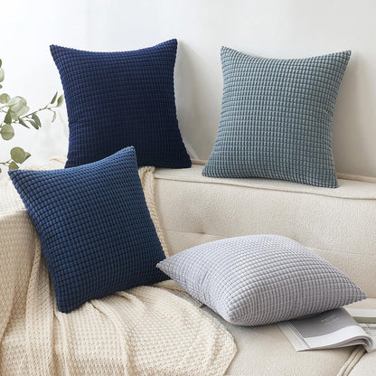 EMEMA Kordsamt Kissenbezug 4er Set 45x45 cm Dunkelblau Sofa Dekokissen