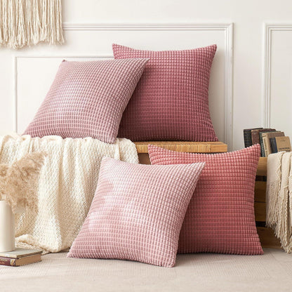 Kordsamt Kissenbezug 4er Set Granulat Sofakissen 45x45cm Rosa Serie