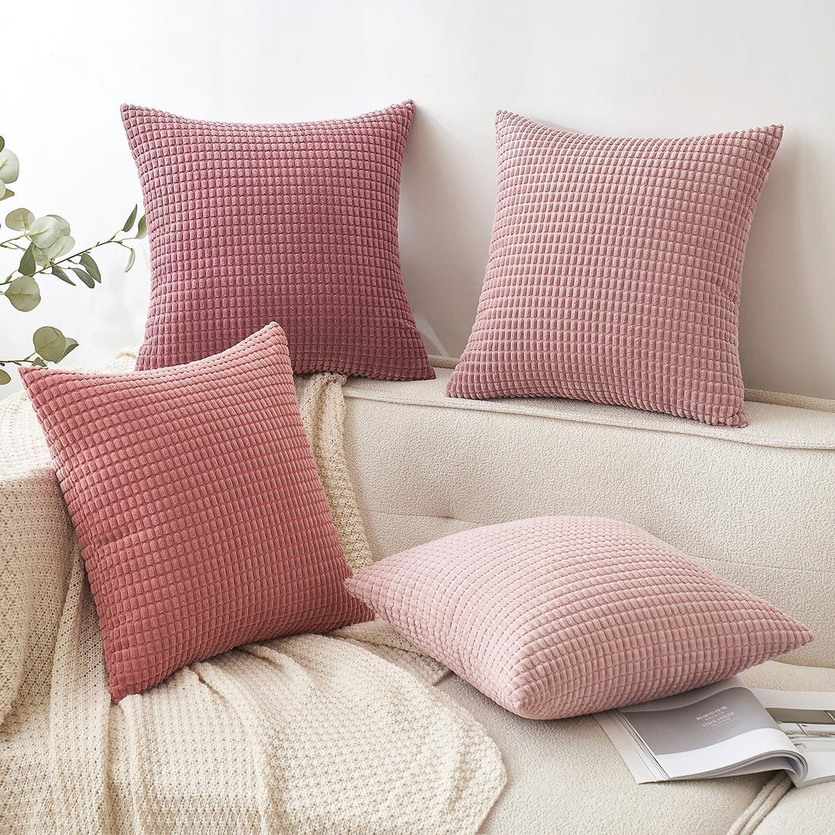 Kordsamt Kissenbezug 4er Set Dekokissen Granulat Weich Sofa 45x45 cm Rose