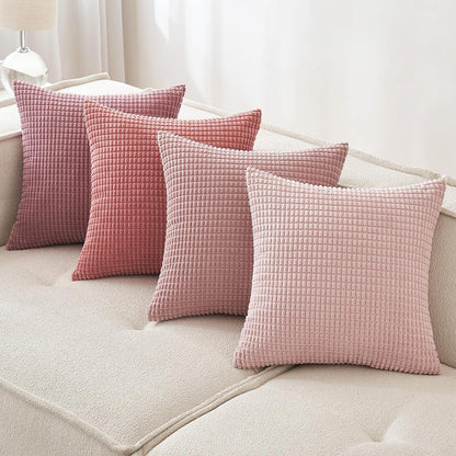 Kordsamt Kissenbezüge 4er Set Deko Sofakissen Granulat Rosa 45x45cm
