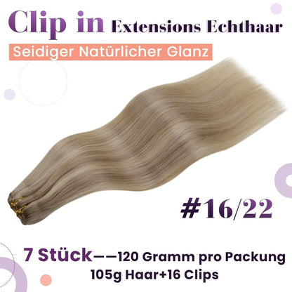 Echthaar Clip-in Extensions Blond Highlights 40cm