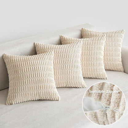 EMEMA Kordsamt Kissenbezüge 4er Set 50x50 cm Creme