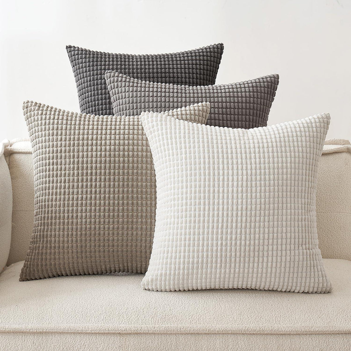 Kordsamt Dekokissenbezug 4er Set Granulat Sofakissen 50x50cm Grau
