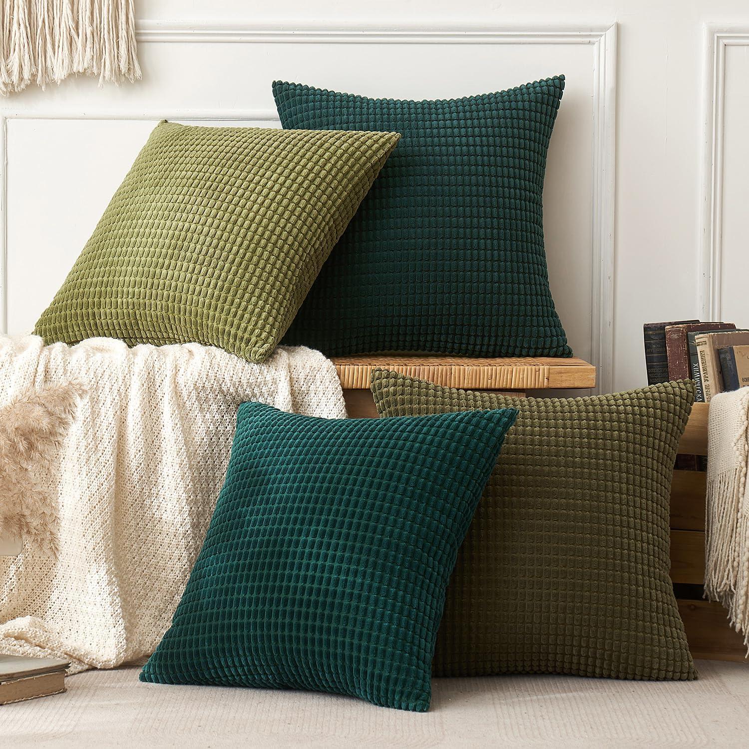 Kordsamt Kissenbezug Set Granulat Sofakissen Couchkissen 40x40 cm Grün