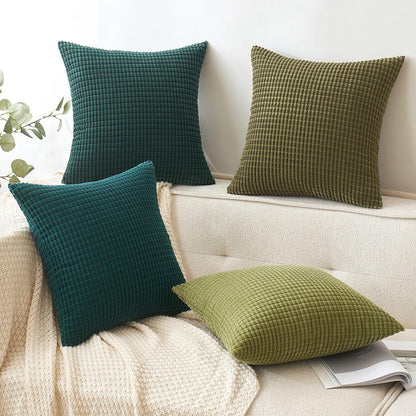 EMEMA Kordsamt Dekokissenbezug 4er Set Sofakissen 40x40 cm Grün