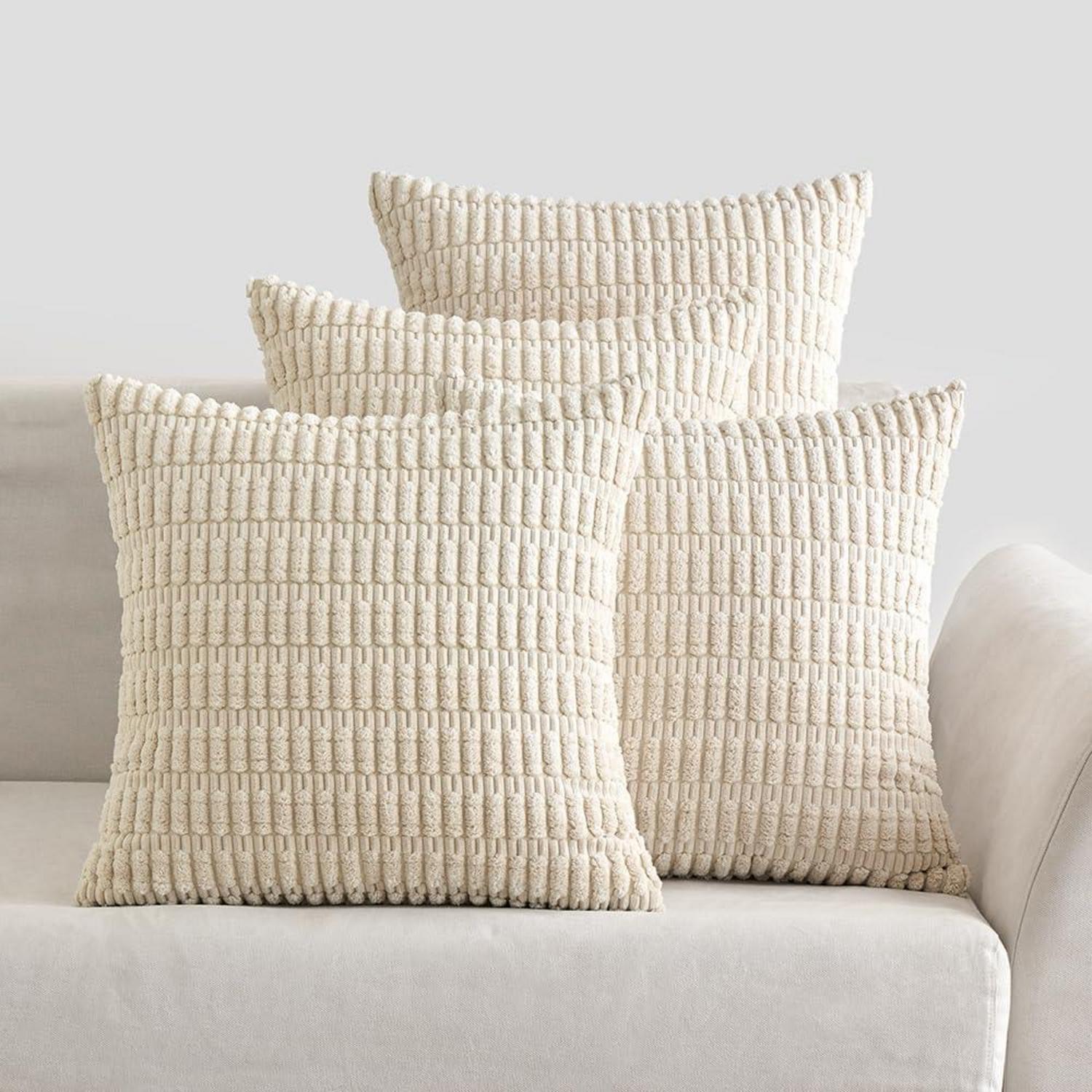 Dekorative Kordsamt Kissenbezüge 4er Set 45x45 cm Creme