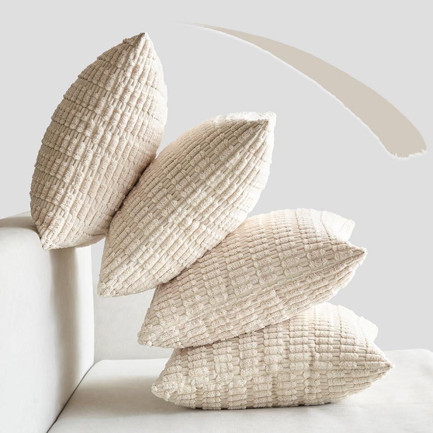 Kordsamt Kissenbezüge 4er Set Moderne Sofakissenhüllen 45x45 cm Creme