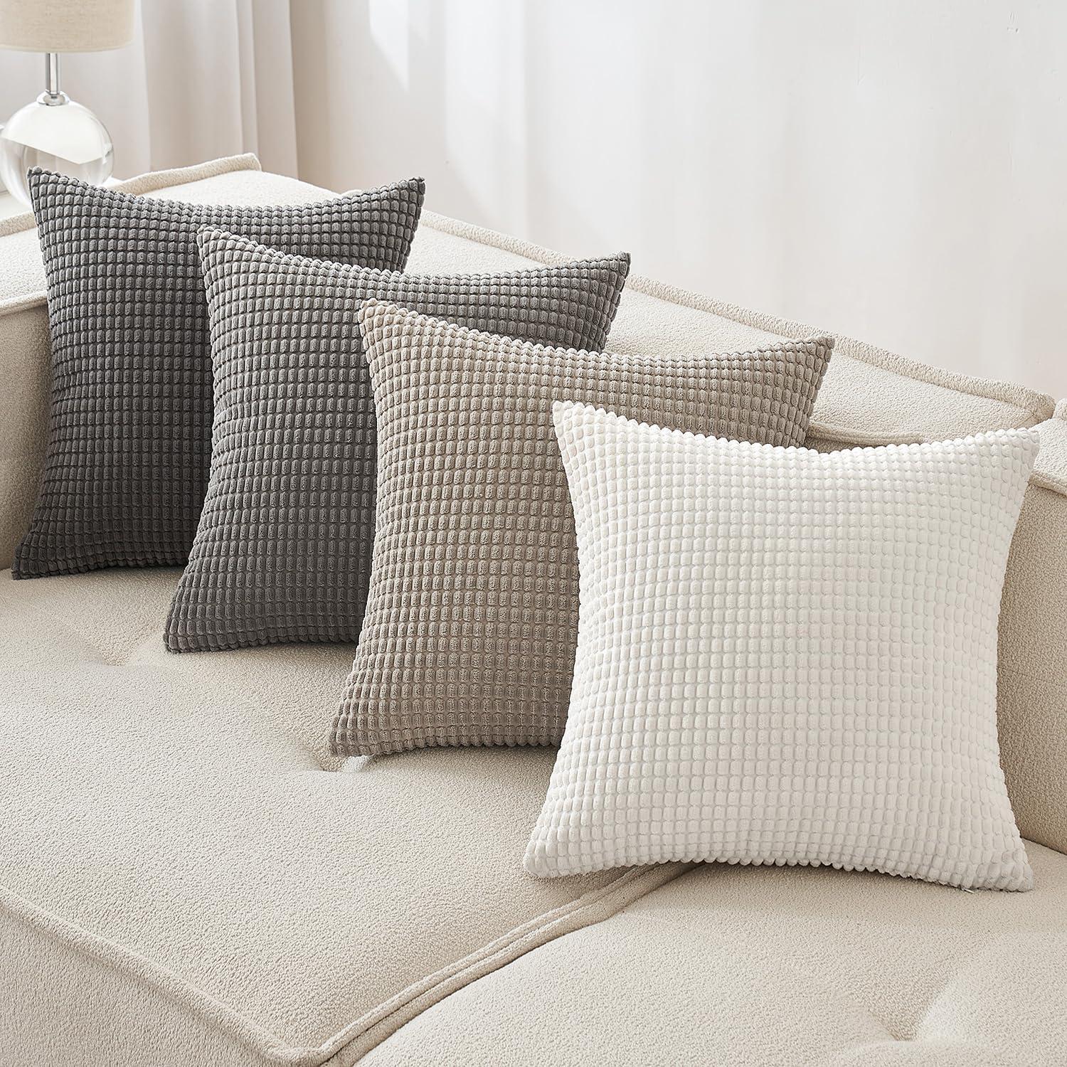 Kordsamt Kissenbezug Set Dekokissen Granulat Sofakissen 40x40 cm Grau